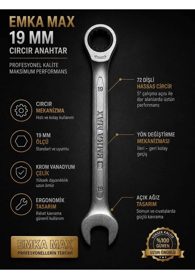 Kombine Anahtar Cırcır Anahtar 19 Mm