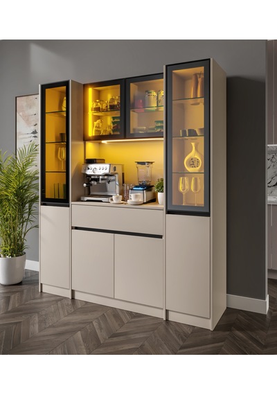 Viona Maxi Kum Beji Komple Mdf Led Aydınlatmalı Kahve Köşesi Bej