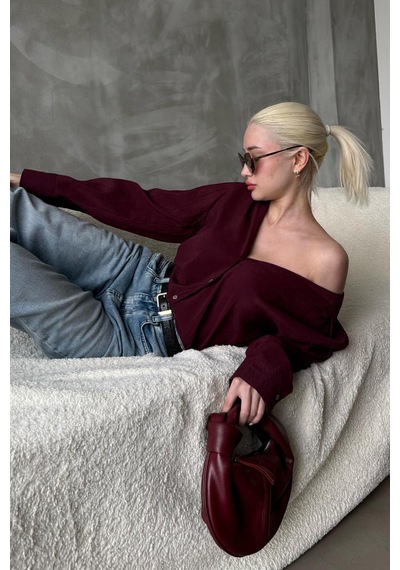 Madmext Bordo Kırışık Desen Kadın Gömlek Mg2313 Bordo