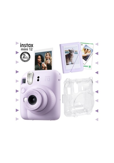 Fujifilm Instax Mini 12 Fotoğraf Makinesi + 10'lu Film + Mini Albüm + Şeffaf Kılıf Seti Lila