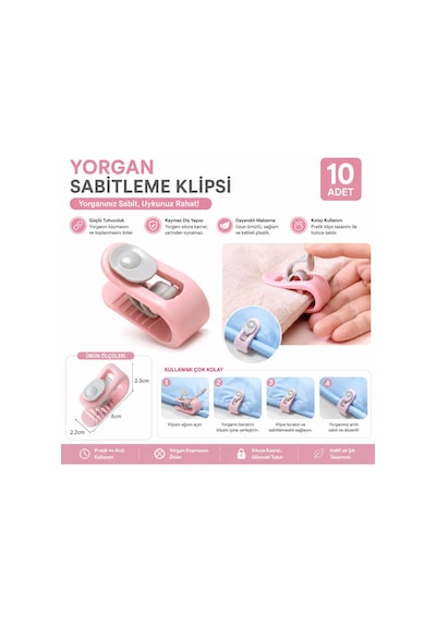 3b Trend 10 Adet Yorgan Sabitleme Klipsi Nevresim Yorgan Kaydırmaz Battaniye Çarşaf Sabitleyici Pembe