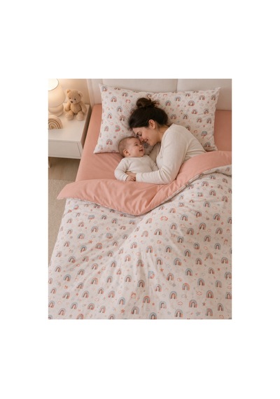 %100 Pamuk Gökkuşağı Desenli Bebek Nevresim Takımı 100 150 Cm Bej - 777071303 Bej
