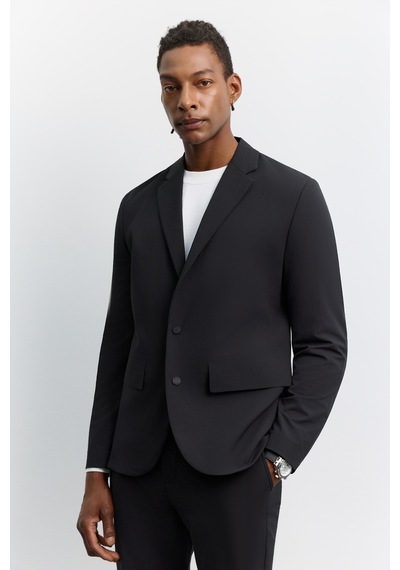 Avva Erkek Siyah Mono Yaka Çıtçıt Kapama Kırışmayan Su İtici Teknik Kumaş Comfort Slim Fit Ceket A62y4000