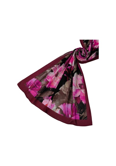 Mim Eşarp Emproyal Organik Pamuk Çiçek Desen Şal 75x190 Cm Bordo- Fuşya - Kahve