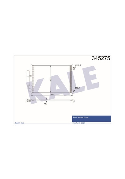 KALE OTO Radyatör 345275 Klima Radyatörü Nissan X-Traıl Dizel-Benzin 07- 642X388X16 Oto.-Mek. Al Al