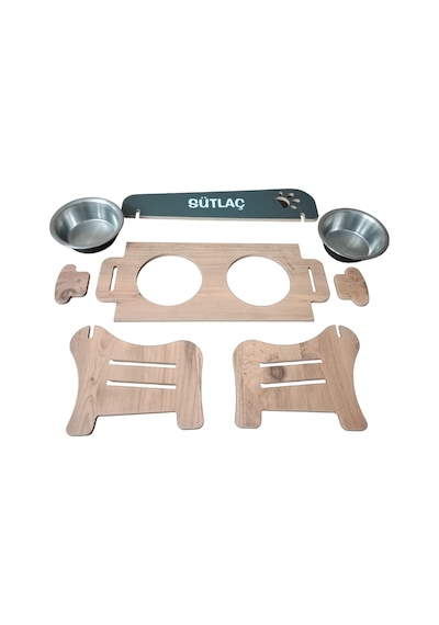 Realwood Özel İsim Baskılı Ahşap Kademeli Eğimli Kedi Köpek Kasesi