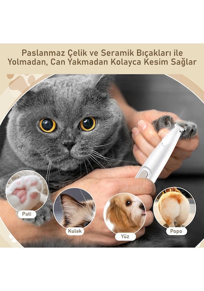 Valkyrie Kedi Köpek Pati Tüy Kesme Makinesi Şarjlı Sessiz Led Işıklı Hassas Bölge Traş Cihazı Seramik Bıçaklı