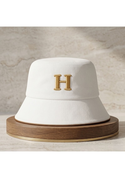 Bk Gift Kişiye Özel Harf Nakışlı Unisex Bucket Şapka Beyaz Pamuk Gabardin Kumaş Yazlık Şapka