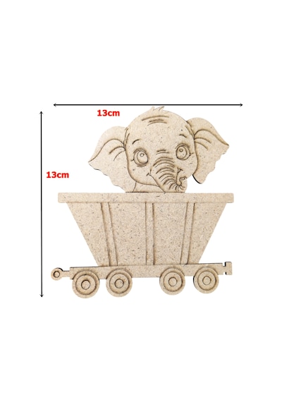 Boyanabilir Ahşap Vagonlu Fil Figürü 13x13 Cm 10 Adet