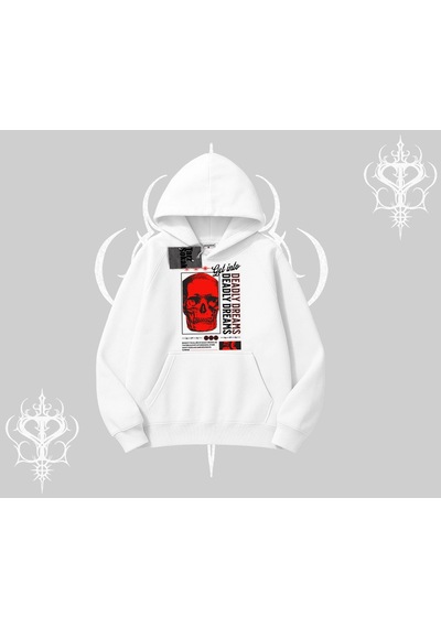 Startmore Kapşonlu Sweatshirt Deadly Dreams Skull Redcore Street Manifest Beyaz