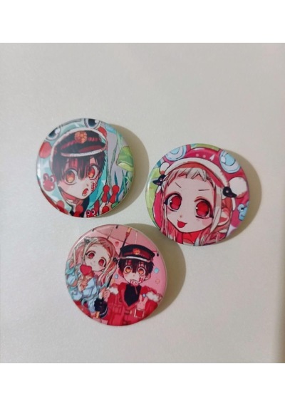 Hanako Nene Anime Buton Rozet 37mm 3 Adet Altın - Beyaz - Siyah