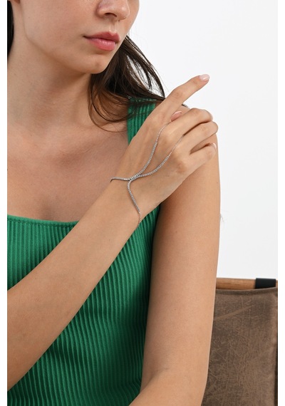 Gümüş Rodyumlu Zirkon Taşlı Su Yolu Modeli Şahmeran Barcode Beyaz - Rose Gold