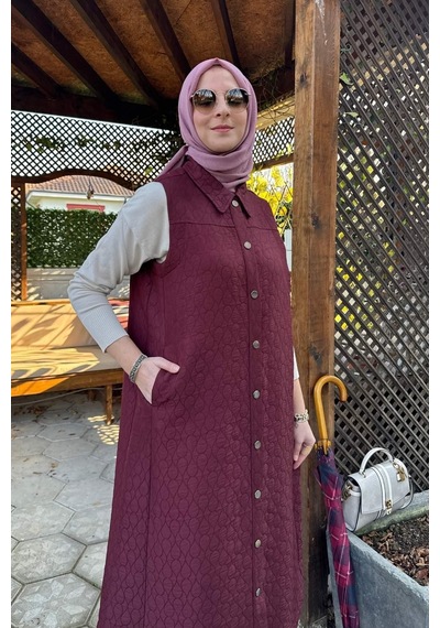 Rabia Şamlı Safir Kapitone Yelek Bordo Normal