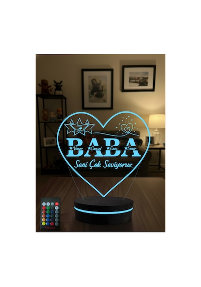Kişiye Özel Babalar Günü Hediyesi İsimli 3d Led Gece Lambası Rgb Kumandalı Adaptörlü