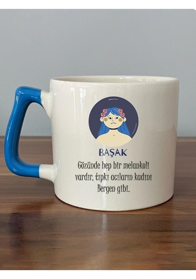 Başak Burcu Ve Onla Alakalı Komik Açıklama Baskılı Mavi Kulplu D Kupa