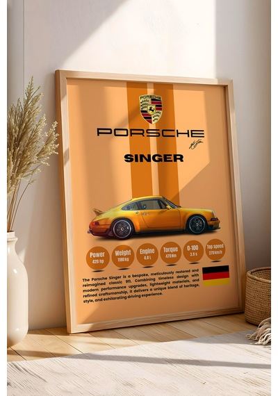 Porsche Singer Premium Klasik Spor Araba Tablosu - Teknik Özellikli Otomobil Duvar Dekoru Kayın