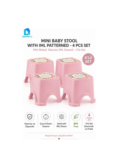 Iml Desenli Pembe Mini Çocuk Taburesi 4 Lü Set Bpa Free