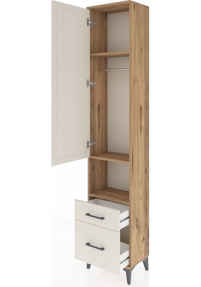 Arges Dolap 3 Raflı 2 Çekmeceli Tek Askılı 44x30x221 Çam-aytaşı Çam