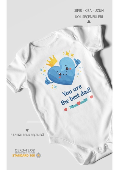 Morivokids You Are The Best Dad Kısa Kollu Bebek Body %100 Pamuk Beyaz