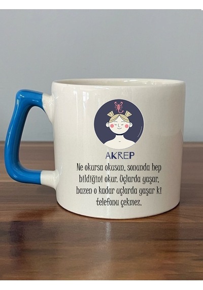 Mor Mürekkep Akrep Burcu Ve Onla Alakalı Komik Açıklama Baskılı Mavi Kulplu D Kupa