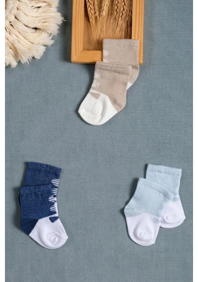 Cocole Socks Erkek Çocuk Soket Çorabı 3 Lü Set Pamuklu Minimalist Desenli Çok Renkli