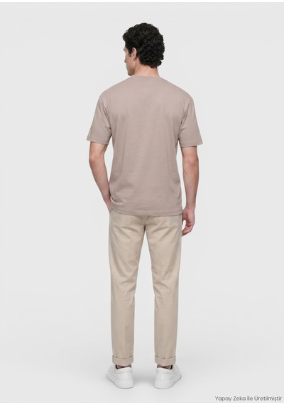 Ramsey Bej Düz Bisiklet Yaka %100 Pamuk T-shirt bej beige