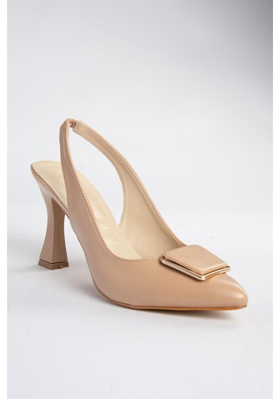 Fox Shoes P250148209 Ten Tokalı Kalın Topuklu Kadın Ayakkabı Ten Rengi