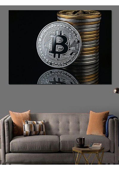 Bitcoin Kripto Para Yığını Dekoratif Kanvas - Mdf Ahşap Tablo