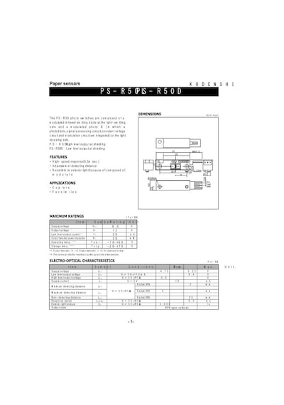 Ps-R50 Kodenshi Reflective Photoelectric Sensor - R50