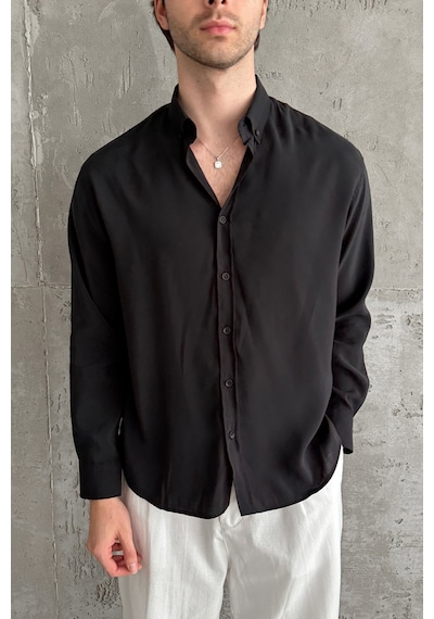 Erkek Oversize Modal Gömlek Black