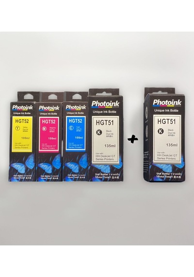 Photoink Hp Gt51 Gt52 Uyumlu Photoink Plus 5'li Mürekkep Seti Çok Renkli