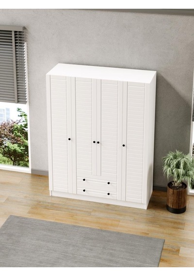 Kuzeylife Elegante Modern Tasarımlı Membran Kapaklı 4 Kapılı Gardırop (52cm Derinlik)