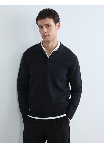 Lcw Vision Lacivert Polo Yaka Erkek Triko Kazak