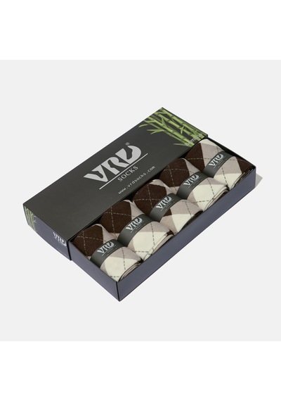 Dikişsiz Bambu Çorap Baklava Desenli Bej Renk Erkek Çorap Kutulu 5 Çift Premium Uzun Çorap Soket Çorap Bambu Mix