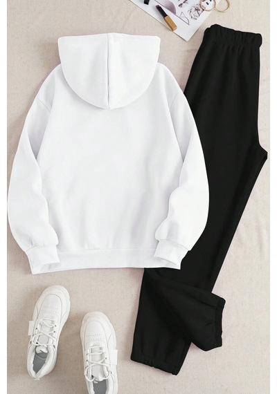 Uyguntarz Unisex Uykucu Panda Baskılı Rahat Eşofman Takımı Beyaz