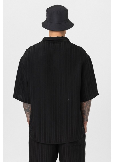 Oversize Modal Kumaş Şort Gömlek Takım Siyah