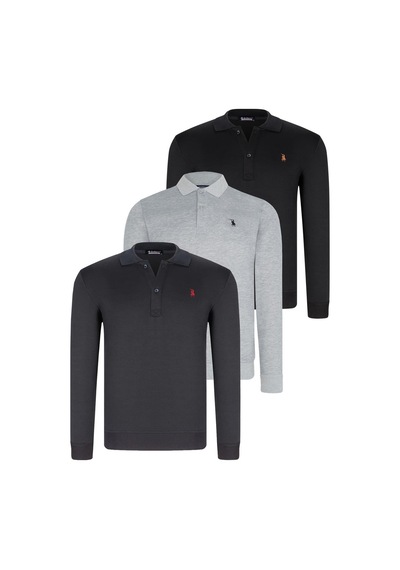 Üçlü Set V4007 Dewberry Erkek Sweatshırt-siyah-lacivert-gri Siyah-lacivert-gri