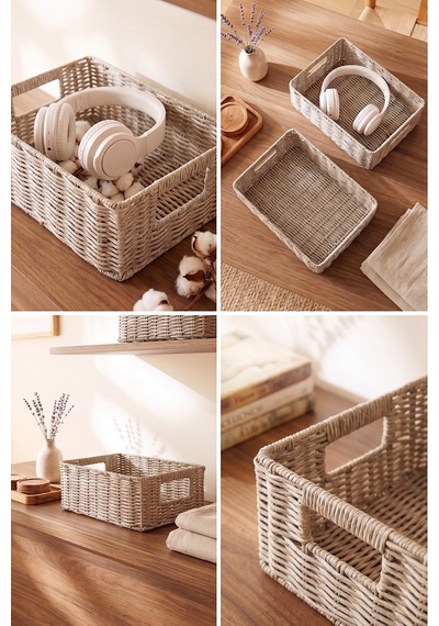 Ocean Home Textile 2'li Yıkanabilir Gri Pp Rattan Sepet Set 30 X 20 X 11 / 36 X 26 X 12 Cm