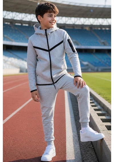 Pina Kids Erkek Çocuk Tech Fleece Double Face Yeni Sezon Eşofman Takımı Esf7020 gri