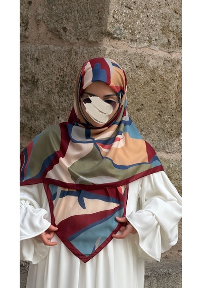 Qalortex Scarf Pamuklu Soft Rânâ Desen Eşarp-bordo