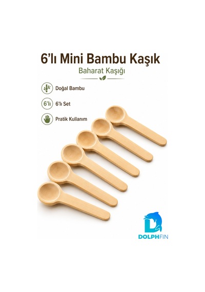 6 Lı Mini Bambu Baharat Kaşığı Seti Doğal Ahşap Sunum Kaşığı