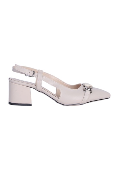 Ayışığı 2812 Krem 5cm Slingback Cilt Kadın Topuklu Ayakkabı