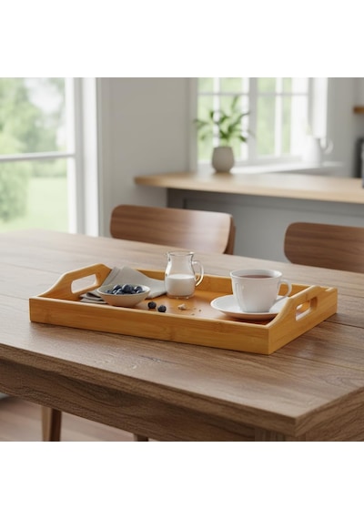 Bambu Dikdörtgen Sunum Tepsi 33x22x5 Cm, Sofra Tepsisi, Çay Tesisi, Bambu Daire Tepsi, Naturel