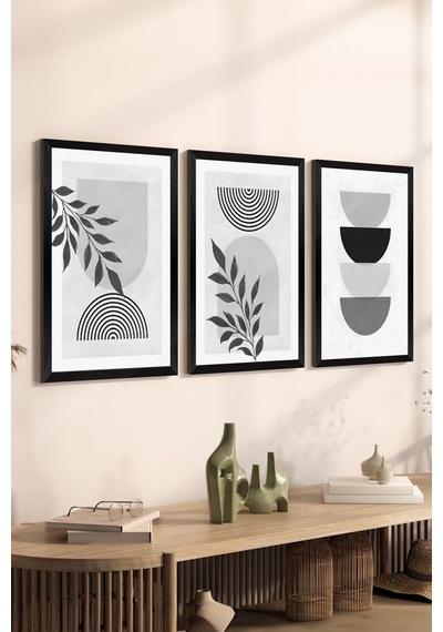 Artavessa 3 Parça Siyah Çerçeve Görünümlü MDF Poster Tablo Seti - Set 34