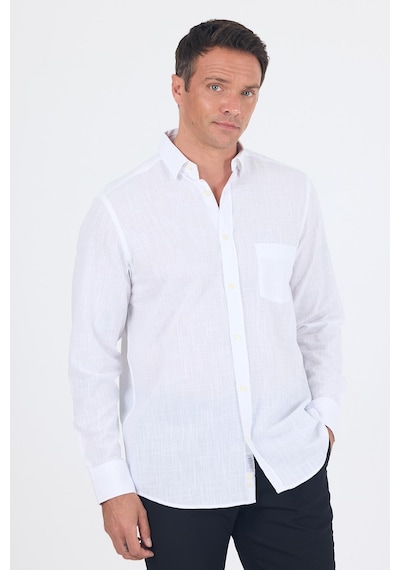 İmza Beyaz Uzun Kol Düz Armür Oval Yaka Casual Comfort Fit Gömlek 1004250249 Beyaz