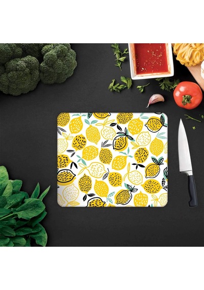 Decorita 10011502223 Sarı Limonlar Cam Kesme Tahtası, 29cm X 34cm Diğer