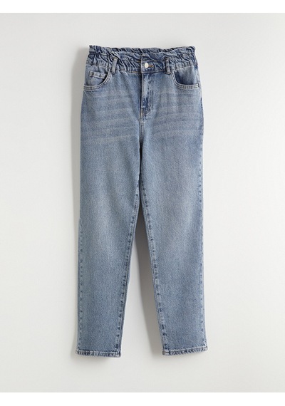 Lcw Comfort İndigo Beli Lastikli Mom Fit Kadın Jean Pantolon