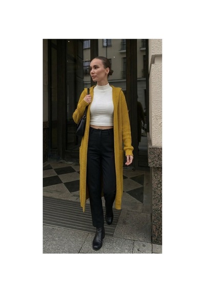 Onno Style Women Selanik Örgü Kadın Triko Uzun Hırka sarı
