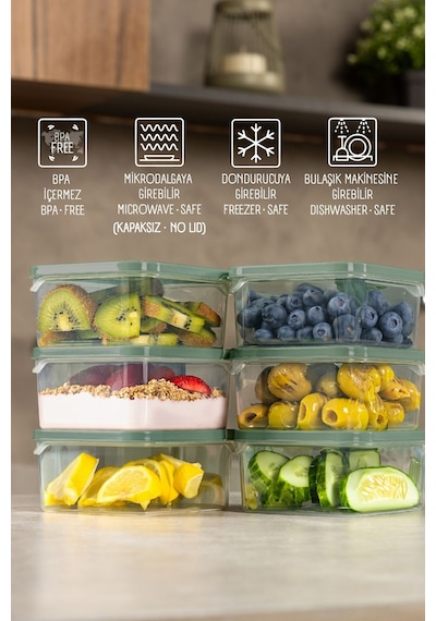 Vienev 6'lı 350 Ml Buzdolabı Dondurucu Organizer Saklama Kabı Yeşil