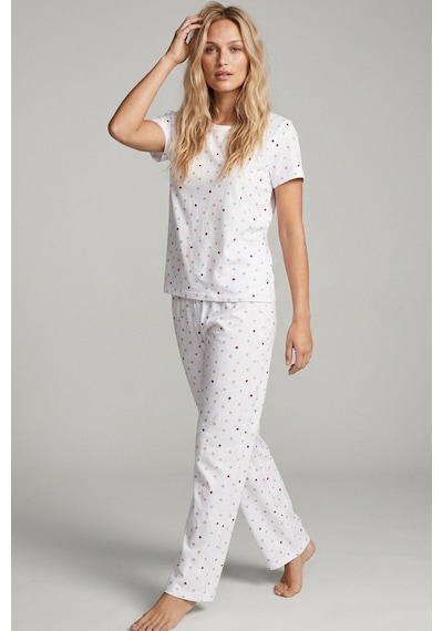 Siyah İnci Pamuklu Örme Pijama Takımı 8025 Beyaz Renkli Puan